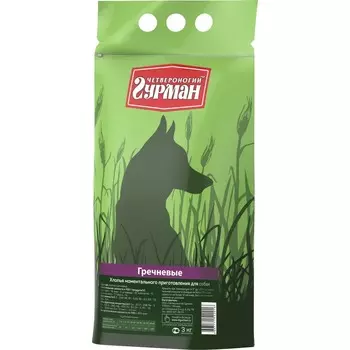 Четвероногий Гурман каша моментальная для собак, хлопья гречневые - 3 кг повседневный премиум для взрослых с гречкой для всех пород мешок Российский корм 1 уп. х 1 шт. х 3 кг