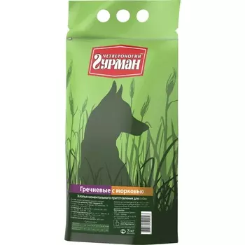 Четвероногий Гурман каша моментальная для собак, хлопья гречневые с морковью - 3 кг повседневный премиум для взрослых с гречкой для всех пород мешок Российский корм 1 уп. х 1 шт. х 3 кг