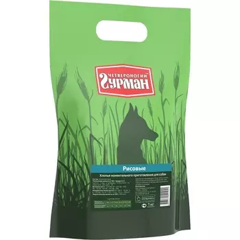 Четвероногий Гурман каша моментальная для собак, хлопья рисовые - 1 кг повседневный премиум для взрослых с рисом для всех пород мешок Россия 1 уп. х 1 шт. х 1 кг