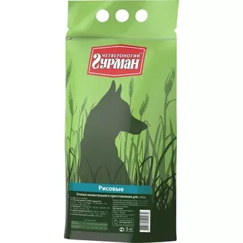 Четвероногий Гурман каша моментальная для собак, хлопья рисовые - 3 кг повседневный премиум для взрослых с рисом для всех пород мешок Российский корм 1 уп. х 1 шт. х 3 кг