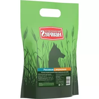 Четвероногий Гурман каша моментальная для собак, хлопья рисовые с морковью - 1 кг повседневный премиум для взрослых с рисом для всех пород мешок Россия 1 уп. х 1 шт. х 1 кг