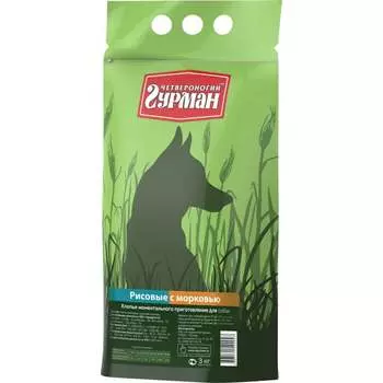 Четвероногий Гурман каша моментальная для собак, хлопья рисовые с морковью - 3 кг повседневный премиум для взрослых с рисом для всех пород мешок Российский корм 1 уп. х 1 шт. х 3 кг