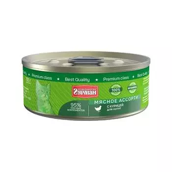 Четвероногий Гурман Мясное ассорти влажный корм для котят, фарш из курицы, в консервах - 100 г повседневный супер премиум для взрослых с курицей консервы (в железной банке) Россия 1 уп. х 1 шт. х 0.1 кг