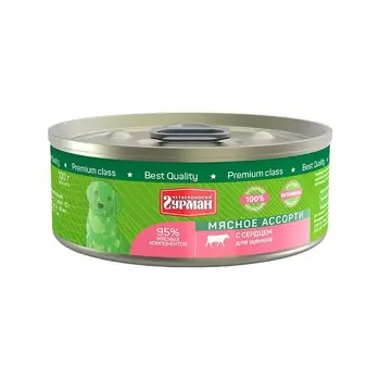Четвероногий гурман влажный корм для щенков Мясное ассорти с языком, в консервах - 100 г х 24 шт повседневный супер премиум без курицы для щенков с сердцем для всех пород консервы (в железной банке) Российский корм 1 уп. х 24 шт. х 2.4 кг