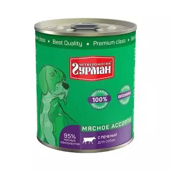 Четвероногий гурман влажный корм для щенков Мясное ассорти с языком, в консервах - 340 г х 12 шт повседневный супер премиум для щенков с курицей для всех пород консервы (в железной банке) Российский корм 1 уп. х 12 шт. х 4.08 кг