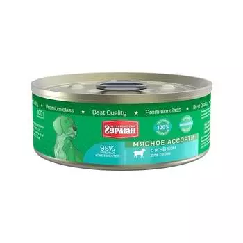 Четвероногий Гурман Мясное ассорти влажный корм для собак, фарш из ягненка, в консервах - 100 г повседневный супер премиум без курицы для взрослых с ягненком для всех пород консервы (в железной банке) Россия 1 уп. х 1 шт. х 0.1 кг