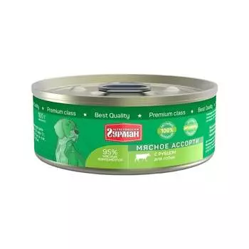 Четвероногий Гурман Мясное ассорти влажный корм для собак, фарш из рубца, в консервах - 100 г повседневный премиум для взрослых с рубцом для всех пород консервы (в железной банке) Российский корм 1 уп. х 24 шт. х 2.4 кг