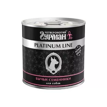 Четвероногий Гурман Platinum line консервированный корм с бычьими семенниками в желе для взрослых собак всех пород - 240 г (12 шт) повседневный супер премиум без курицы для взрослых с бычьими семенниками для всех пород консервы (в железной банке) Российский корм 1 уп. х 12 шт. х 2.88 кг
