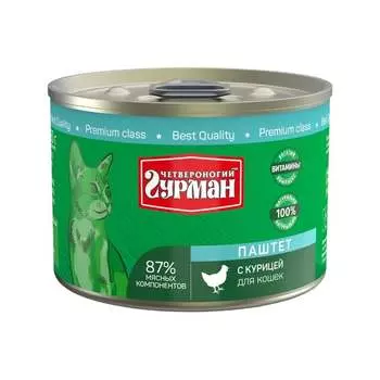 Четвероногий Гурман влажный корм для кошек, паштет с курицей, в консервах - 190 г повседневный премиум для взрослых с курицей консервы (в железной банке) Россия 1 уп. х 12 шт. х 2.28 кг