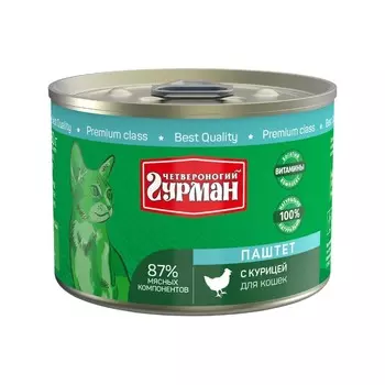 Четвероногий Гурман влажный корм для кошек, паштет с курицей, в консервах - 190 г повседневный премиум для взрослых с курицей консервы (в железной банке) Российский корм 1 уп. х 1 шт. х 0.19 кг