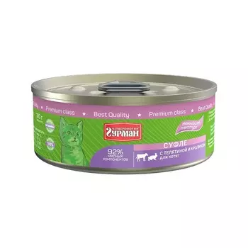 Четвероногий Гурман влажный корм для котят, суфле с телятиной и кроликом, в консервах - 100 г повседневный премиум с кроликом консервы (в железной банке) Российский корм 1 уп. х 24 шт. х 2.4 кг