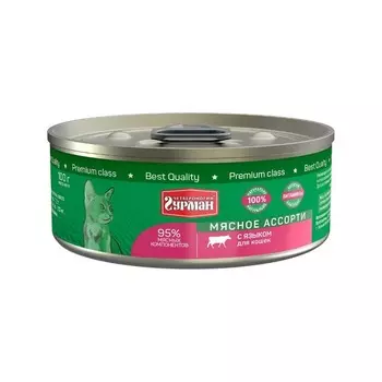 Четвероногий гурман влажный корм для щенков Мясное ассорти с языком, в консервах - 100 г х 24 шт повседневный супер премиум для взрослых с языком для всех пород консервы (в железной банке) Российский корм 1 уп. х 24 шт. х 2.4 кг