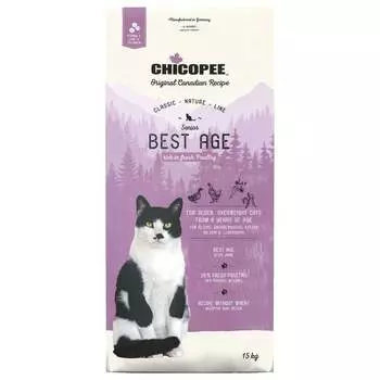 Chicopee CNL Cat Senior Best Age сухой корм для пожилых кошек с ПТИЦЕЙ повседневный супер премиум зерновые для пожилых с птицей для всех пород мешок Импортный корм 1 уп. х 1 шт. х 15 кг
