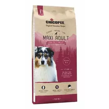 Chicopee CNL Maxi Adult Poultry & Millet корм для взрослых собак крупных пород с ПТИЦЕЙ и просом повседневный супер премиум зерновые для взрослых с курицей породы крупного размера мешок Импортный корм 1 уп. х 1 шт. х 15 кг