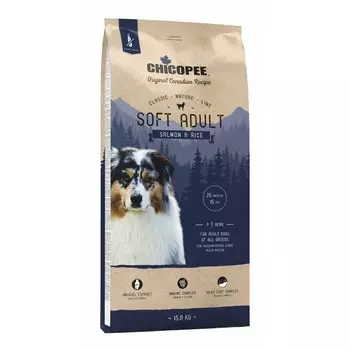 Chicopee CNL Soft Adult Salmon & Rice полувлажный корм для взрослых собак всех пород с лососем и рисом повседневный супер премиум для взрослых с лососем для всех пород мешок Германия 1 уп. х 1 шт. х 15 кг