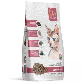 Clan Classic Gurman 33/14 сухой корм для взрослых привередливых кошек с индейкой и креветками - 400 г повседневный премиум для взрослых с индейкой мешок Российский корм 1 уп. х 1 шт. х 0.4 кг