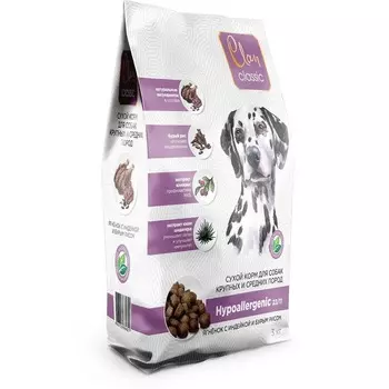 Clan Classic Hypoallergenic 23/11 сухой корм для собак крупных и средних пород, с ягненком и индейкой - 3 кг супер премиум для взрослых с индейкой породы крупного размера мешок Россия 1 уп. х 1 шт. х 3 кг