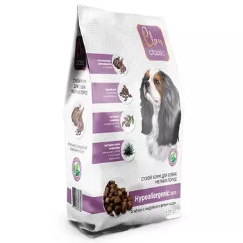 Clan Classic Hypoallergenic 23/11 сухой корм для взрослых собак мелких пород с ягненком, индейкой и бурым рисом - 1,25 кг повседневный премиум для взрослых с индейкой породы мелкого размера мешок Российский корм 1 уп. х 1 шт. х 1.25 кг