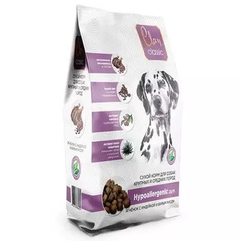 Clan Classic Hypoallergenic 23/11 сухой корм для взрослых собак крупных и средних пород с ягненком, индейкой и бурым рисом - 10 кг повседневный премиум для взрослых с индейкой породы крупного размера мешок Российский корм 1 уп. х 1 шт. х 10 кг
