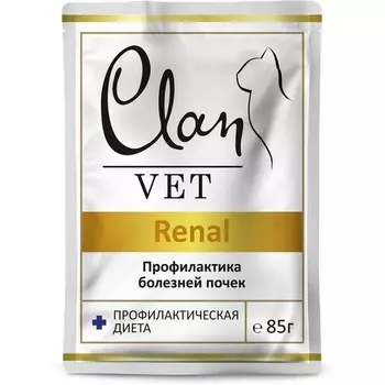 Clan Classic Renal влажный корм для кошек, профилактика болезней почек, в паучах - 85 г супер премиум для взрослых паучи Россия 1 уп. х 14 шт. х 1.19 кг