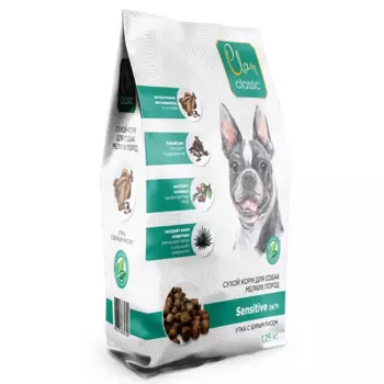 Clan Classic Sensitive 24/11 сухой корм для взрослых собак мелких пород с уткой и бурым рисом - 1,25 кг повседневный премиум для взрослых с уткой породы мелкого размера мешок Российский корм 1 уп. х 1 шт. х 1.25 кг
