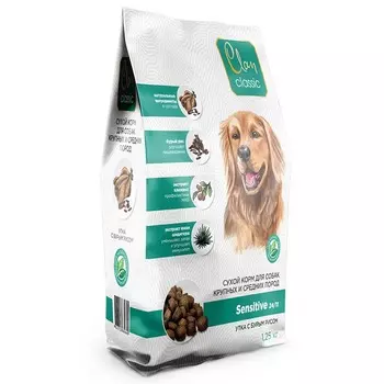 Clan Classic Sensitive 24/11 сухой корм для собак средних и крупных пород, с уткой и бурым рисом - 1,25 кг повседневный премиум для взрослых с уткой породы крупного размера мешок Российский корм 1 уп. х 1 шт. х 1.25 кг