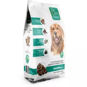 Clan Classic Sensitive 24/11 сухой корм для собак крупных и средних пород, с уткой и бурым рисом - 3 кг супер премиум для взрослых с уткой породы крупного размера мешок Россия 1 уп. х 1 шт. х 3 кг