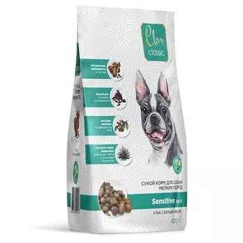 Clan Classic Sensitive 24/11 сухой корм для взрослых собак мелких пород с уткой и бурым рисом - 400 г повседневный премиум для взрослых с уткой породы мелкого размера мешок Российский корм 1 уп. х 1 шт. х 0.4 кг