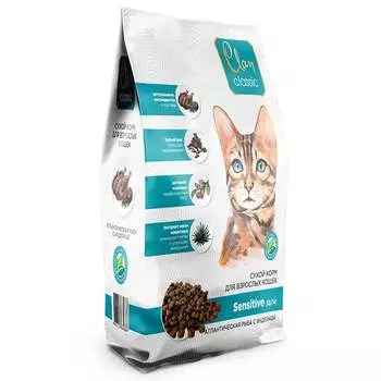 Clan Classic Sensitive 33/14 сухой корм для взрослых кошек с чувствительным пищеварением, с атлантической рыбой и индейкой - 10 кг повседневный премиум для взрослых с рыбой мешок Российский корм 1 уп. х 1 шт. х 10 кг