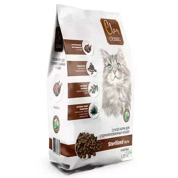 Clan Classic Sterilized 30/14 сухой корм для взрослых стерилизованных кошек с индейкой - 1,25 кг повседневный премиум для взрослых с индейкой мешок Российский корм 1 уп. х 1 шт. х 1.25 кг