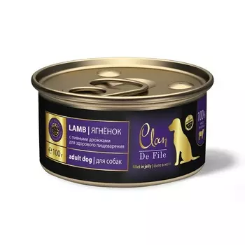 Clan De File полнорационный влажный корм для собак, с ягненком, кусочки в желе, в консервах - 100 г повседневный супер премиум без курицы для взрослых с ягненком для всех пород консервы (в железной банке) Российский корм 1 уп. х 16 шт. х 1.6 кг