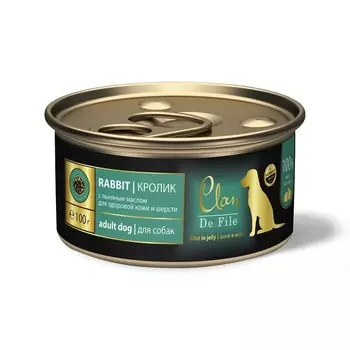 Clan De File полнорационный влажный корм для собак, с кроликом, кусочки в желе, в консервах - 100 г повседневный супер премиум без курицы для взрослых с кроликом для всех пород консервы (в железной банке) Российский корм 1 уп. х 16 шт. х 1.6 кг