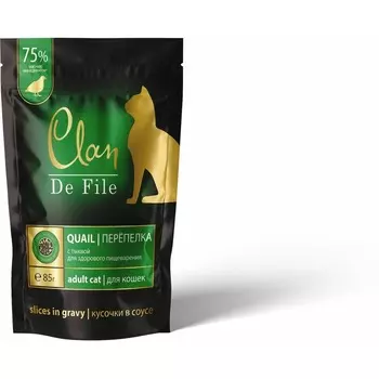 Clan De File полнорационный влажный корм для кошек, с перепелкой и тыквой, кусочки в соусе, в паучах - 85 г повседневный супер премиум для взрослых с перепелкой для всех пород паучи Российский корм 1 уп. х 14 шт. х 1.19 кг