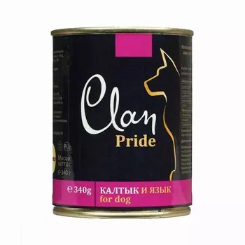 Clan Pride полнорационный влажный корм для собак, с калтыком и языком, кусочки в желе, в консервах - 340 г повседневный супер премиум без курицы для взрослых с калтыком для всех пород консервы (в железной банке) Российский корм 1 уп. х 12 шт. х 4.08 кг