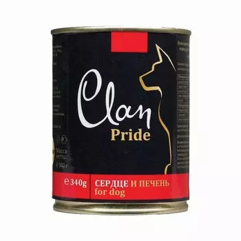 Clan Pride полнорационный влажный корм для собак, с говяжьим сердцем и печенью, кусочки в желе, в консервах - 340 г повседневный супер премиум без курицы для взрослых с говядиной для всех пород консервы (в железной банке) Российский корм 1 уп. х 12 шт. х 4.08 кг