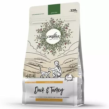 Craftia Harmona Adult Cat Sterilised сухой корм для стерилизованных кошек, с уткой и индейкой - 320 г повседневный холистик для взрослых с индейкой для всех пород мешок Импортный корм 1 уп. х 1 шт. х 0.32 кг