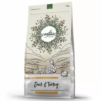 Craftia Harmona Adult Cat Sterilised сухой корм для стерилизованных кошек, с уткой и индейкой - 4,5 кг повседневный холистик для взрослых с индейкой для всех пород мешок Импортный корм 1 уп. х 1 шт. х 4.5 кг
