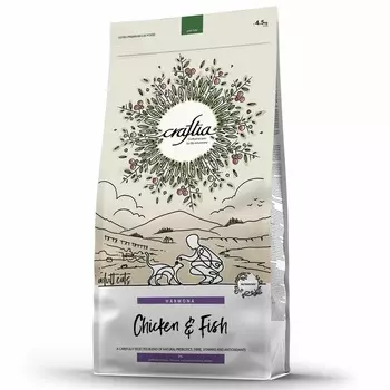 Craftia Harmona Adult Cat сухой корм для кошек, с курицей и рыбой - 4,5 кг повседневный холистик для взрослых с рыбой для всех пород мешок Импортный корм 1 уп. х 1 шт. х 4.5 кг