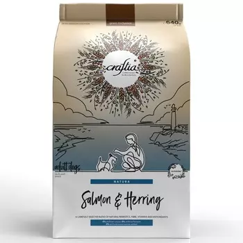 Craftia сухой корм для собак миниатюрных и мелких пород, с лососем и сельдью - 640 г повседневный для взрослых с сельдью миниатюрные породы мешок Импортный корм 1 уп. х 1 шт. х 0.64 кг