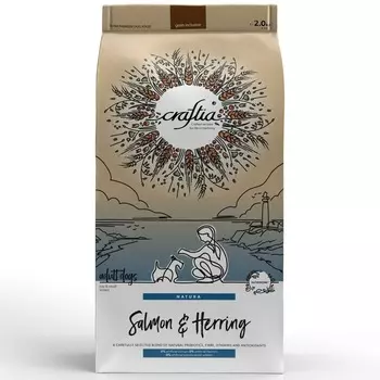 Craftia сухой корм для собак миниатюрных и мелких пород, с лососем и сельдью - 2 кг повседневный для взрослых с сельдью миниатюрные породы мешок Импортный корм 1 уп. х 1 шт. х 2 кг