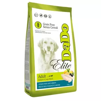 Dado Dog Elite Adult Medium & Large Breed Ocean Fish & Lemon Grain Free беззерновой корм для собак средних и крупных пород, с рыбой и лимоном - 3 кг супер премиум беззерновые для взрослых с рыбой породы крупного размера мешок Италия 1 уп. х 1 шт. х 3 кг