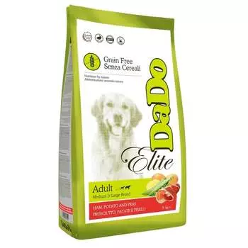 Dado Dog Elite Adult Medium & Large Breed Ham, Potato & Peas Grain Free беззерновой корм для собак средних и крупных пород, с ветчиной, картофелем и горохом - 3 кг супер премиум беззерновые для взрослых с ветчиной породы крупного размера мешок Италия 1 уп. х 1 шт. х 3 кг