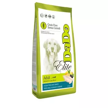 Dado Dog Elite Adult Medium & Large Breed Ocean Fish & Lemon Grain Free беззерновой корм для собак средних и крупных пород, с рыбой и лимоном супер премиум беззерновые для взрослых с рыбой породы крупного размера мешок Италия 1 уп. х 1 шт. х 12 кг
