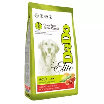 Dado Dog Elite Adult Medium & Large Breed Ham, Potato & Peas Grain Free беззерновой корм для собак средних и крупных пород, с ветчиной, картофелем и горохом - 3 кг супер премиум беззерновые для взрослых с ветчиной породы крупного размера мешок Италия 1 уп. х 1 шт. х 3 кг