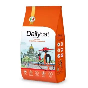 Dailycat Casual Line сухой корм для котят, с индейкой и говядиной - 3 кг повседневный премиум зерновые для котят с говядиной для всех пород мешок Российский корм 1 уп. х 1 шт. х 3 кг