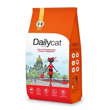 Dailycat Casual сухой корм для взрослых стерилизованных кошек с говядиной - 3 кг повседневный премиум без курицы для взрослых с говядиной для всех пород мешок Российский корм 1 уп. х 1 шт. х 3 кг
