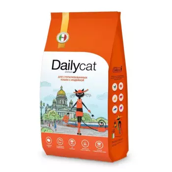 Dailycat Casual сухой корм для взрослых стерилизованных кошек с индейкой - 1,5 кг повседневный премиум без курицы для взрослых с индейкой для всех пород мешок Российский корм 1 уп. х 1 шт. х 1.5 кг