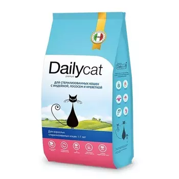 Dailycat Classic line сухой корм для стерилизованных кошек, с индейкой, лососем и креветкой - 1,5 кг премиум для взрослых с индейкой для всех пород мешок Российский корм 1 уп. х 1 шт. х 1.5 кг
