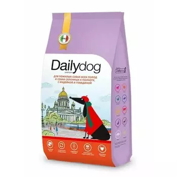 Dailydog Casual сухой корм для пожилых собак всех пород и собак склонных к полноте, с ИНДЕЙКОЙ и ГОВЯДИНОЙ - 20 кг повседневный премиум без курицы для пожилых с говядиной для всех пород мешок Российский корм 1 уп. х 1 шт. х 20 кг