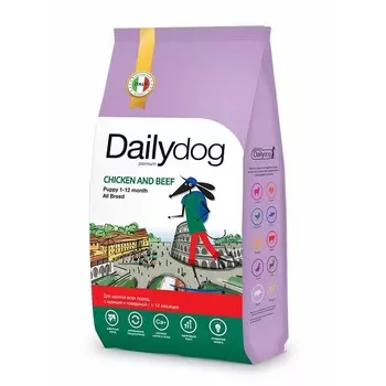 Dailydog Casual Line сухой корм для щенков, с ИНДЕЙКОЙ и ГОВЯДИНОЙ - 12 кг повседневный премиум без курицы для щенков с говядиной для всех пород мешок Российский корм 1 уп. х 1 шт. х 12 кг